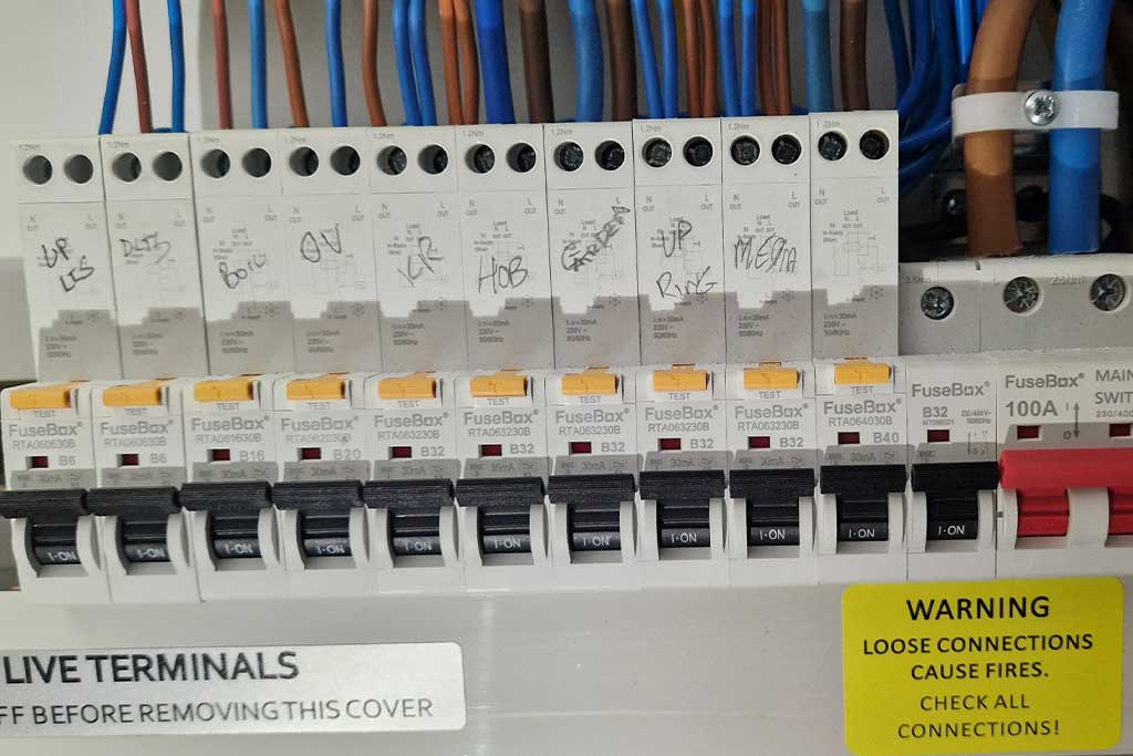 Fuse board and consumer unit installed in Essex by AJ Beale Electrical.