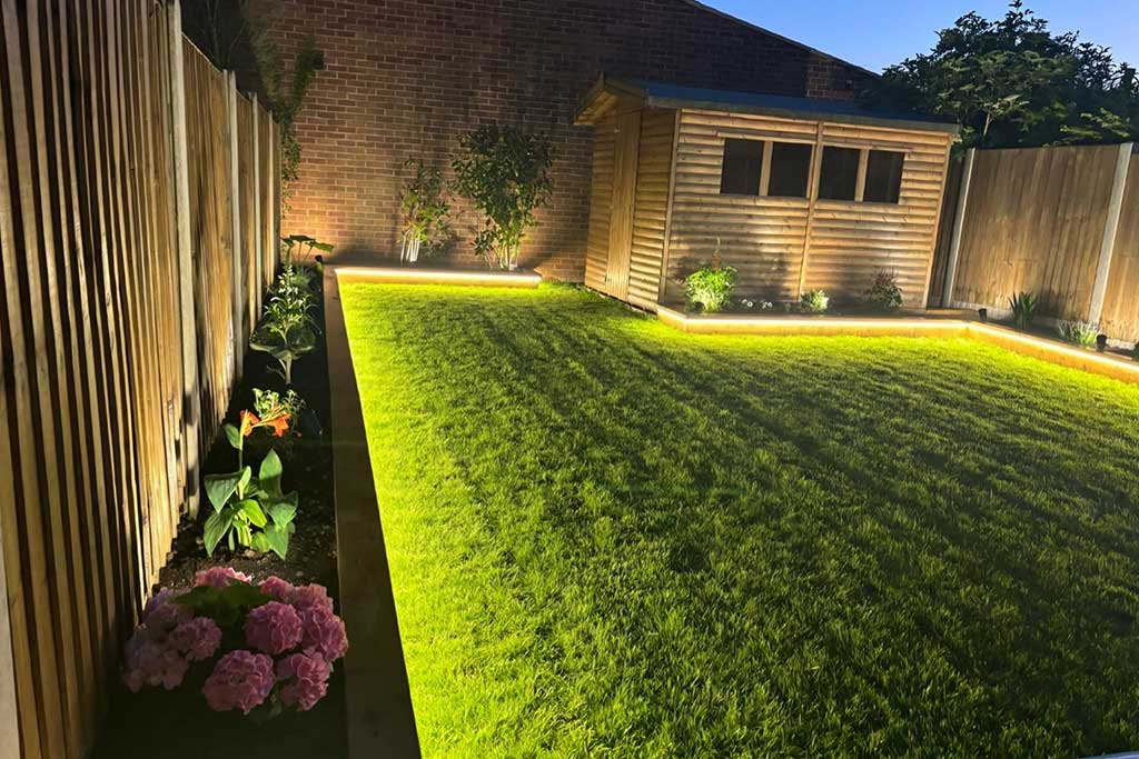 Exterior garden lighting installed in Essex by AJ Beale Electrical.