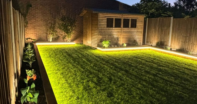 Exterior garden lighting installed in Essex by AJ Beale Electrical.
